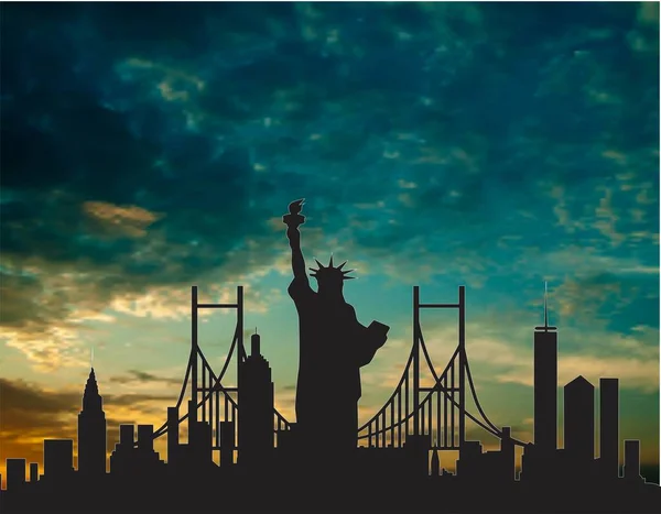 Die Silhouette Von New York City Bei Sonnenuntergang — Stockvektor