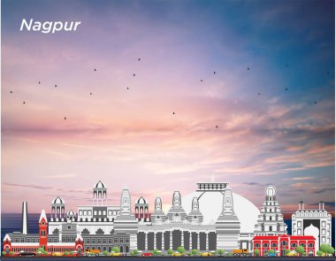 Nagpur, Hindistan 'ın gri binalarla dolu silueti. 