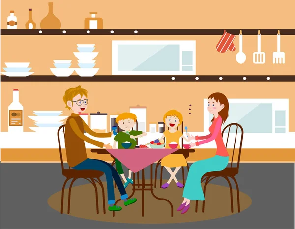 Yemek Masasında Karakter Ailesi — Stok Vektör