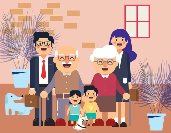 Aile Geçmişi Büyükanne Büyükbaba Çocuk Simgeleri — Stok Vektör