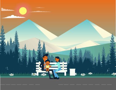 Çocuklu aile genç ebeveynler karikatür