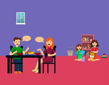 Karı koca birlikte yemek yiyorlar.