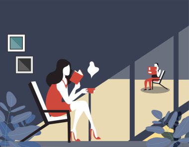 Sandalyede kitap okuyan kız.