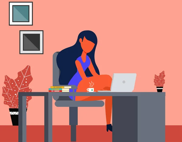 Kız Dizüstü Bilgisayar Simgeleri Dinleniyor — Stok Vektör