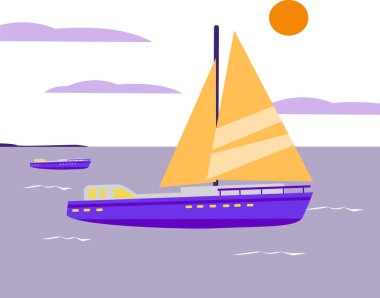 Yelkenli, deniz, düz tasarım