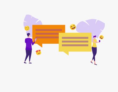 Düz tasarım konsept iletisi ve sohbet mevcut vektörü