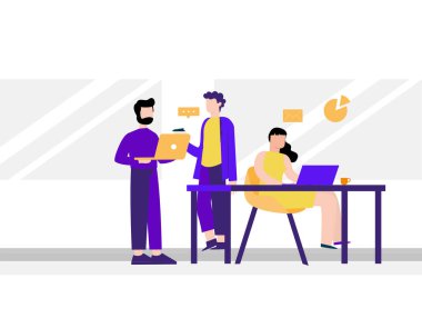 İş toplantılarında çalışanlar, proje üzerinde birlikte çalışanlar.