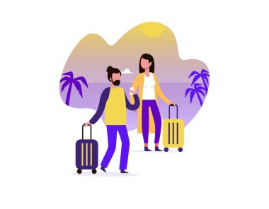 Çift yaz tatili seyahat illüstrasyon