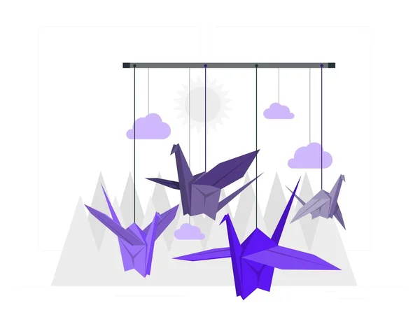 Origami Birds Start Fly Closed Space — Stock Vector