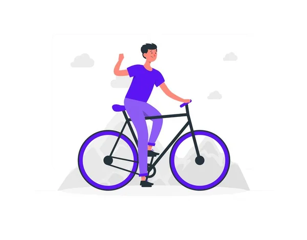 Young Man Casual Clothes Riding Bicycle — Stockvector