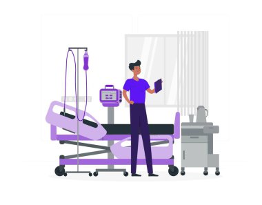 Hastane odasındaki doktor düz dizayn notu tutuyor.