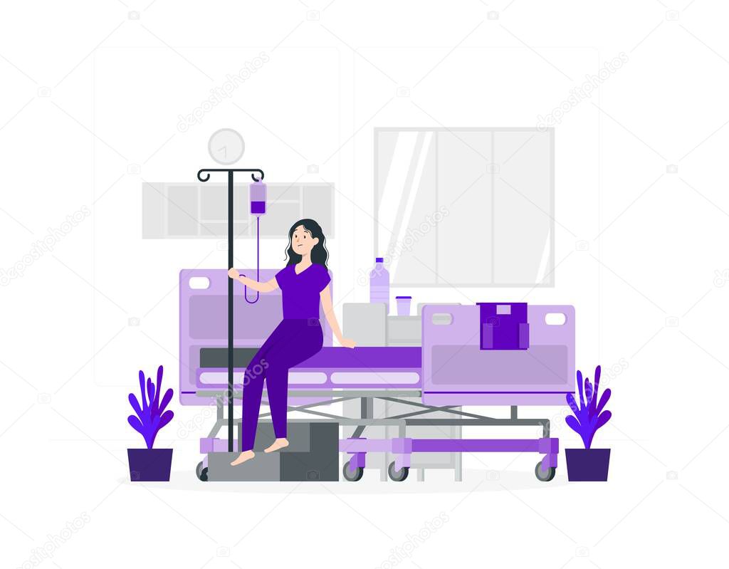 Female patient with dropper at hospital flat design