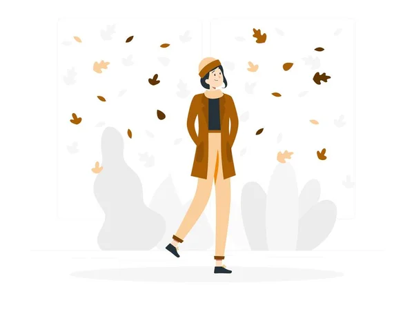 Autumn Girl Walking Street — Stockvektor