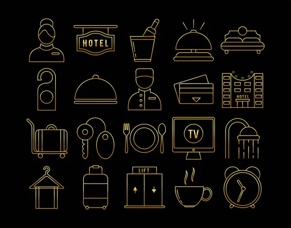 Set Gold Hotel Icons — Stock Vector