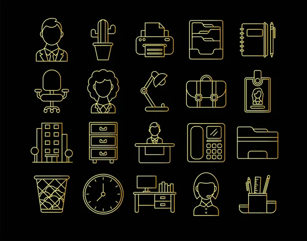 Set Gold Office Icons — Διανυσματικό Αρχείο