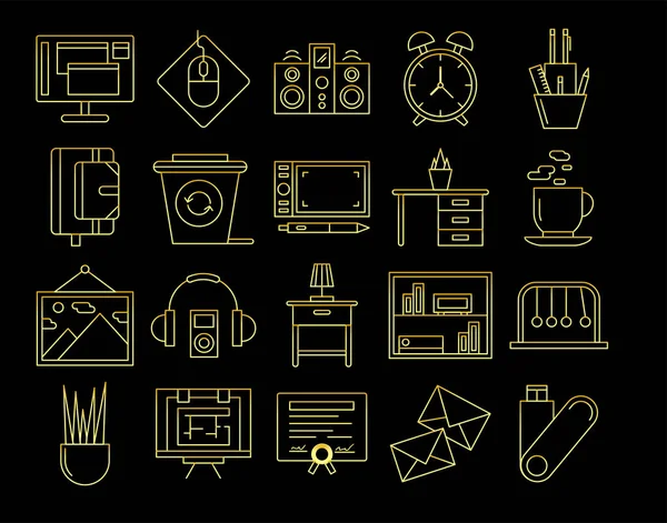 Set Gold Work Space Icons — Stok Vektör