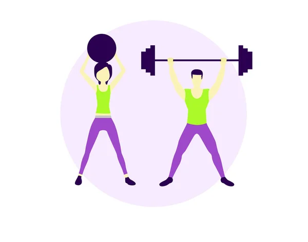 Flat Illustration Couple Working Out Indoors — Vetor de Stock