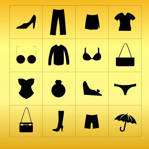 Black Department Store Clothing Icons Isolate Gold Background — Vetor de Stock