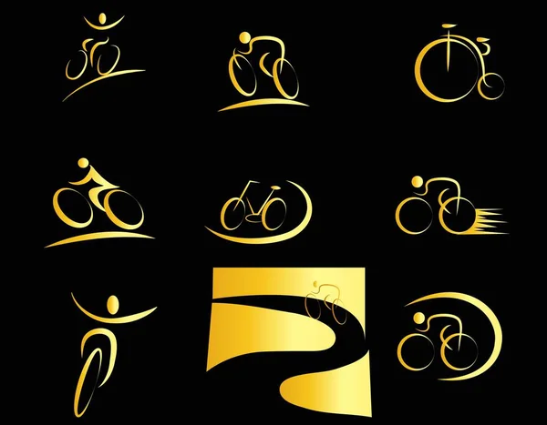 Gold Bicycle Icon Isolated Black Background — Wektor stockowy