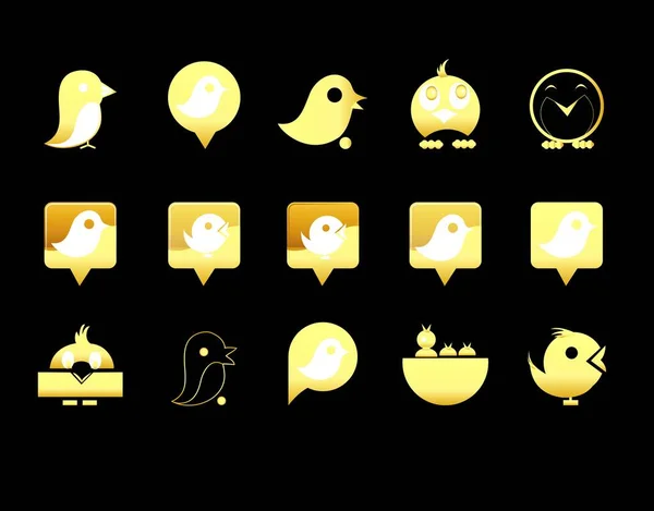 Gold Bird Icons Isolated Black Background — Vector de stock
