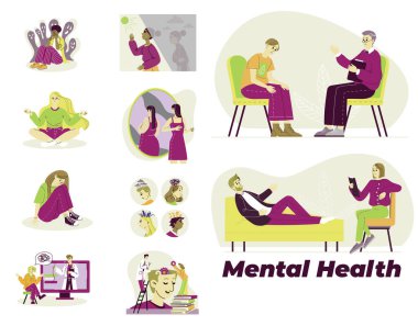 Set of people mental health illustration