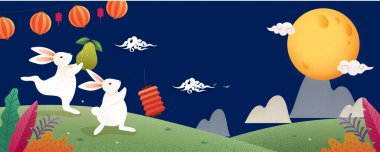 Happy mid autumn festival illustration banner