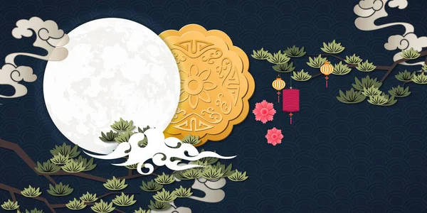 Happy Mid Autumn Festival Moon Cloud — Vetor de Stock