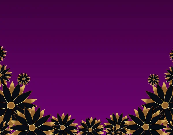 Черный Золотистый Цветы Изолировать Фиолетовом Фоне — стоковый вектор