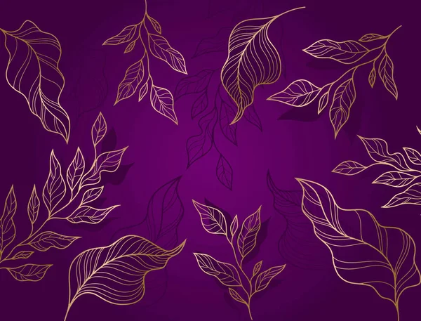 Hand Drawn Linear Engraved Floral Purple Background - Stok Vektor