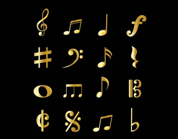 Gold Icons Music Notes — Vector de stock