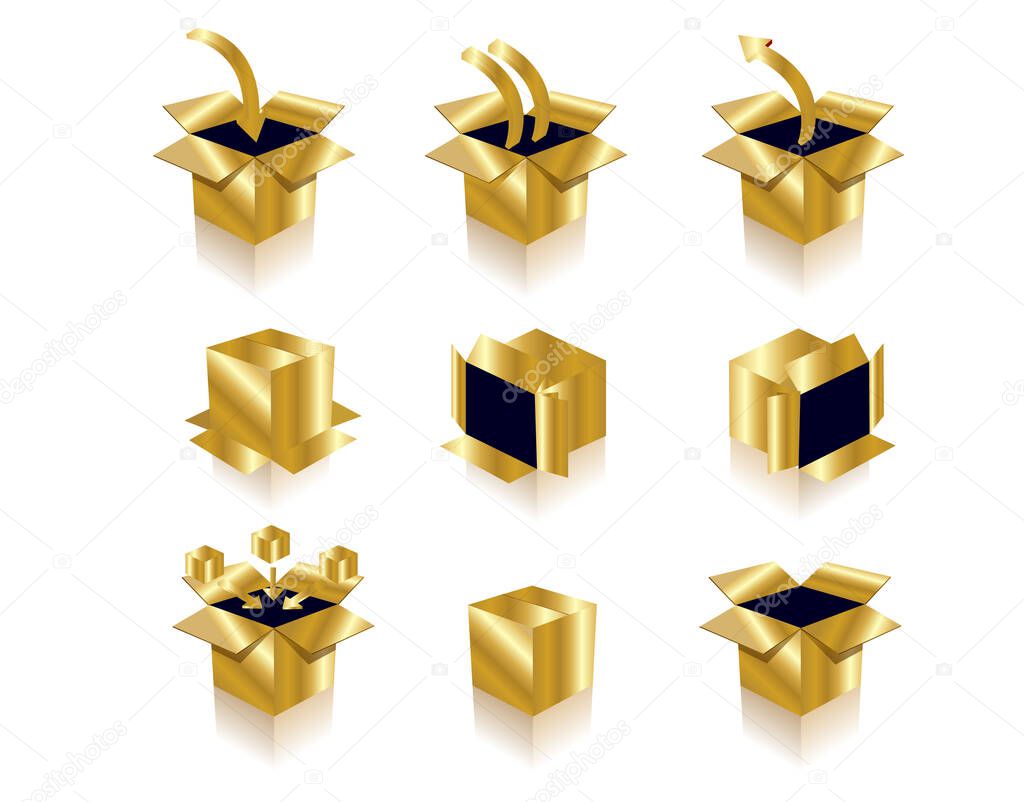 set of gold box icons isolate on white background