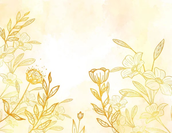 Χρυσά Φύλλα Συλλογή Ακουαρέλα Floral — Διανυσματικό Αρχείο