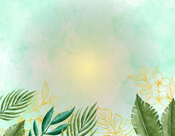 Акварельні Квіткові Зелені Золоті Букети Листя — стоковий вектор