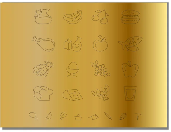 Chalkboard Food Icons Isolate Gold Background — Stok Vektör