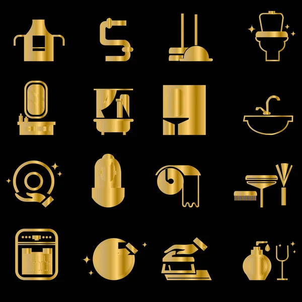 Set Gold Cleaning Icons — Image vectorielle