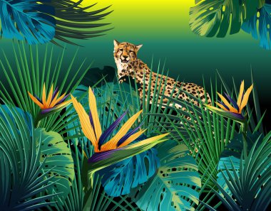 leopard in tropical background
