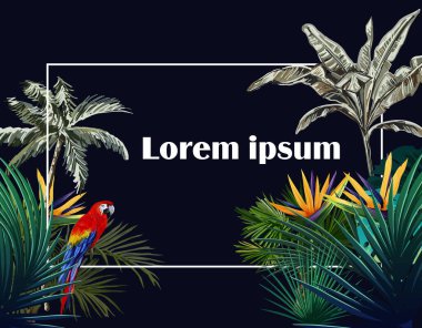 Poster parrots and tropical flowers