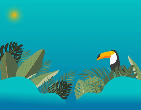 Tropical Leaves Birds Background — Stockvektor