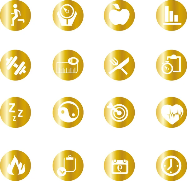 Gold Fitness Icons Isolated White Background — Vector de stock