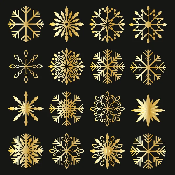 Gold Snowflakes Elegant Icons Set — Image vectorielle