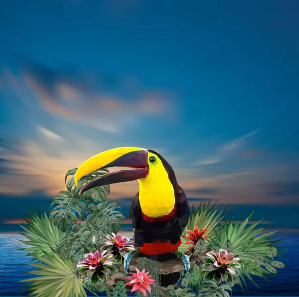 Polygonal Illustration Toucan Bird Amazon Forest Plants — Stockvector