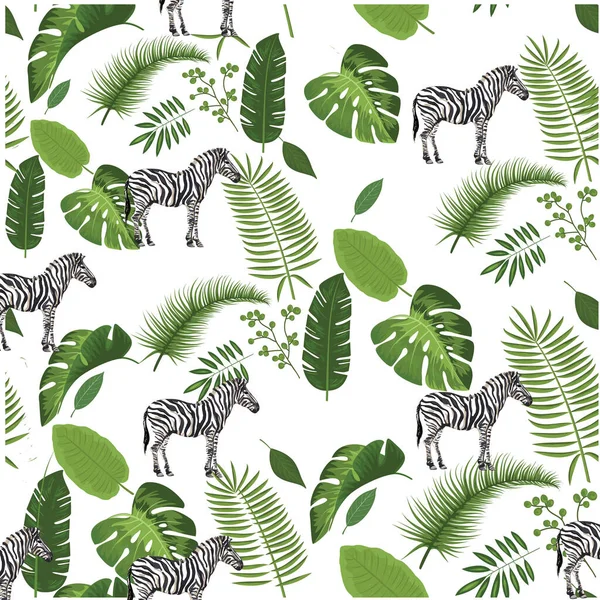 Tropical Jungle Nature Zebra Leaves - Stok Vektor