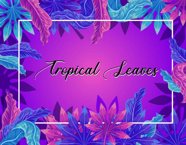 Bright Purple Background Tropical Leaves — Stockvektor