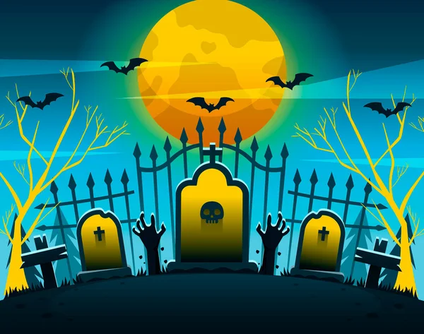 Flat Halloween Background Cemetery Gate — 스톡 벡터