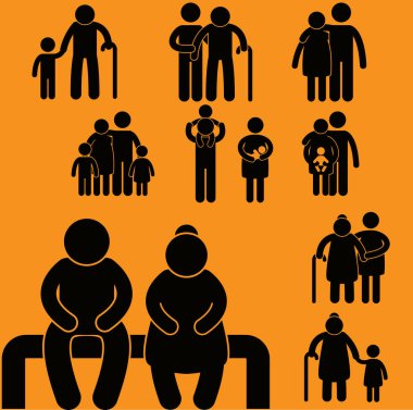 Black family matchstick isolated on orange background