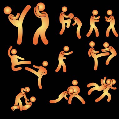 Fighting matchstick men isolated on black background