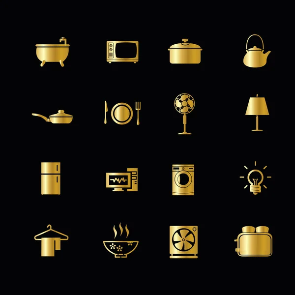 Set Gold Houseware Icons — Stock Vector