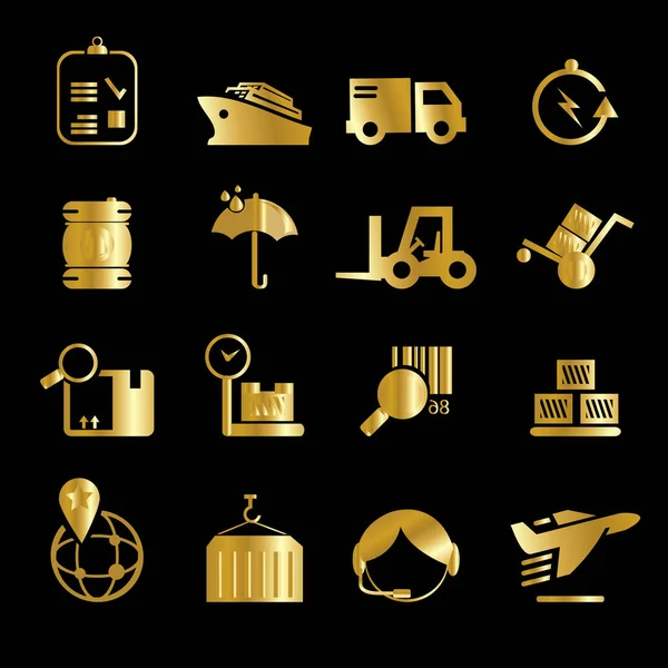 Set of gold logistics and shipping icons