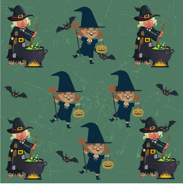 Nahtloses Muster Der Halloween Hexe — Stockvektor