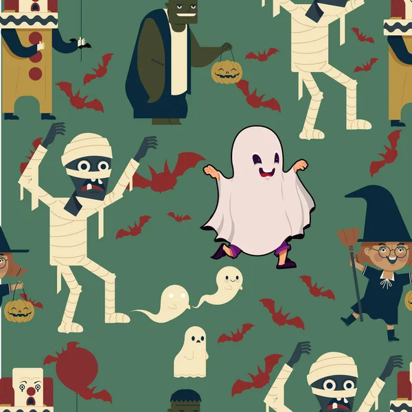 Seamless Patttern Cartoon Charachters Halloween — 图库矢量图片